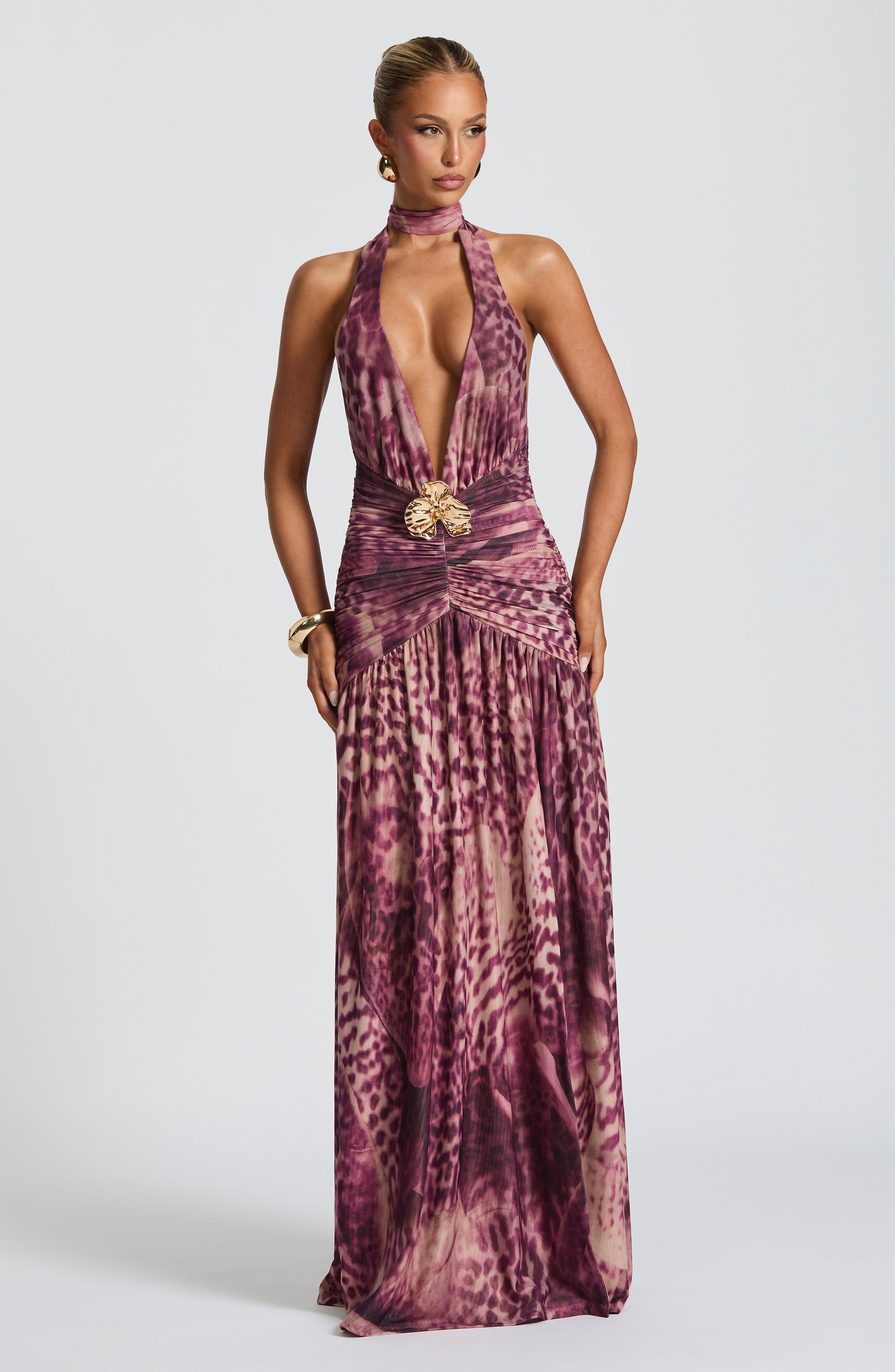 Melania Maxi Dress - Magenta Orchid Print