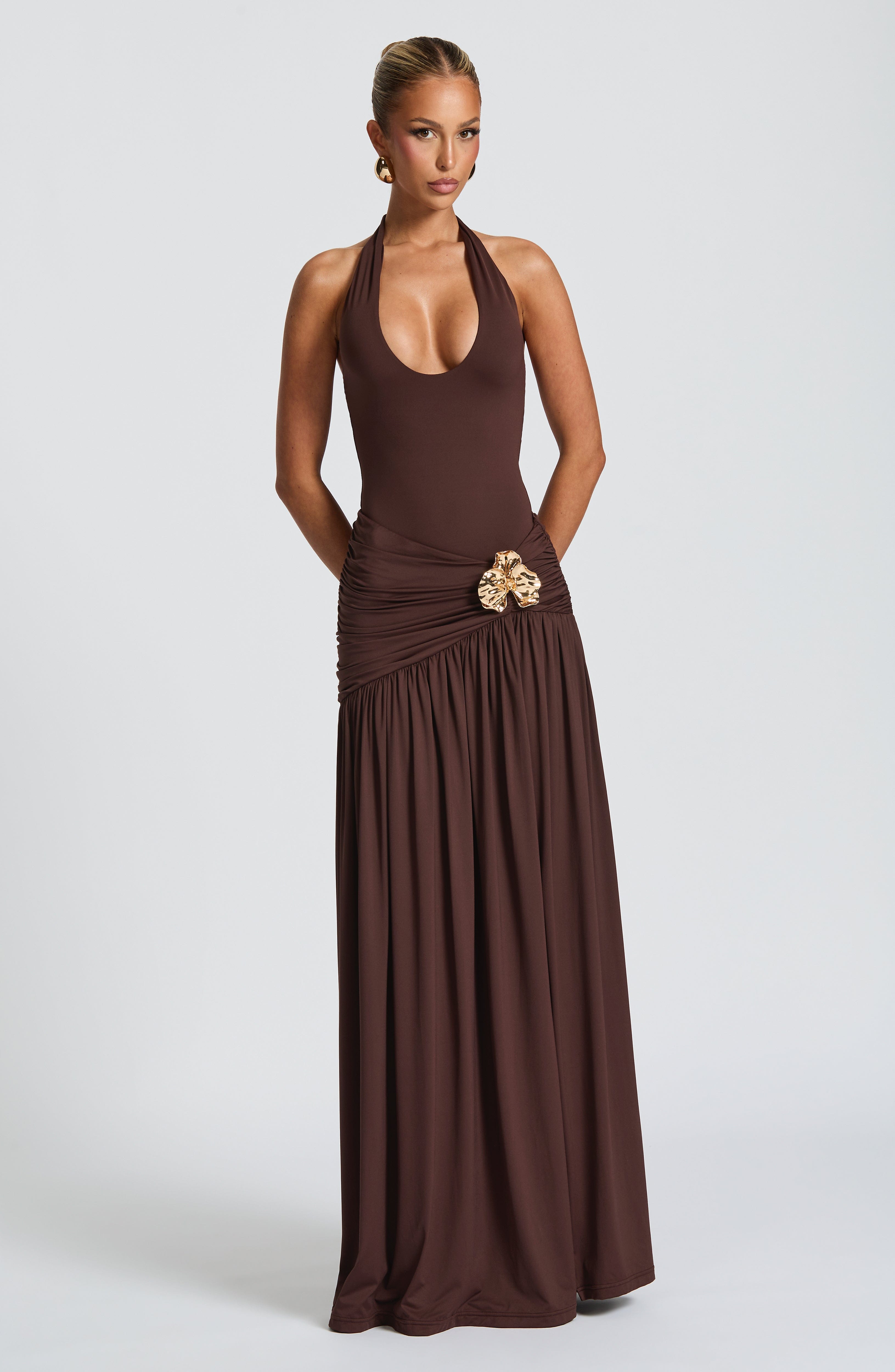 Odele Bodysuit & Saira Maxi Skirt Set - Plum Brown