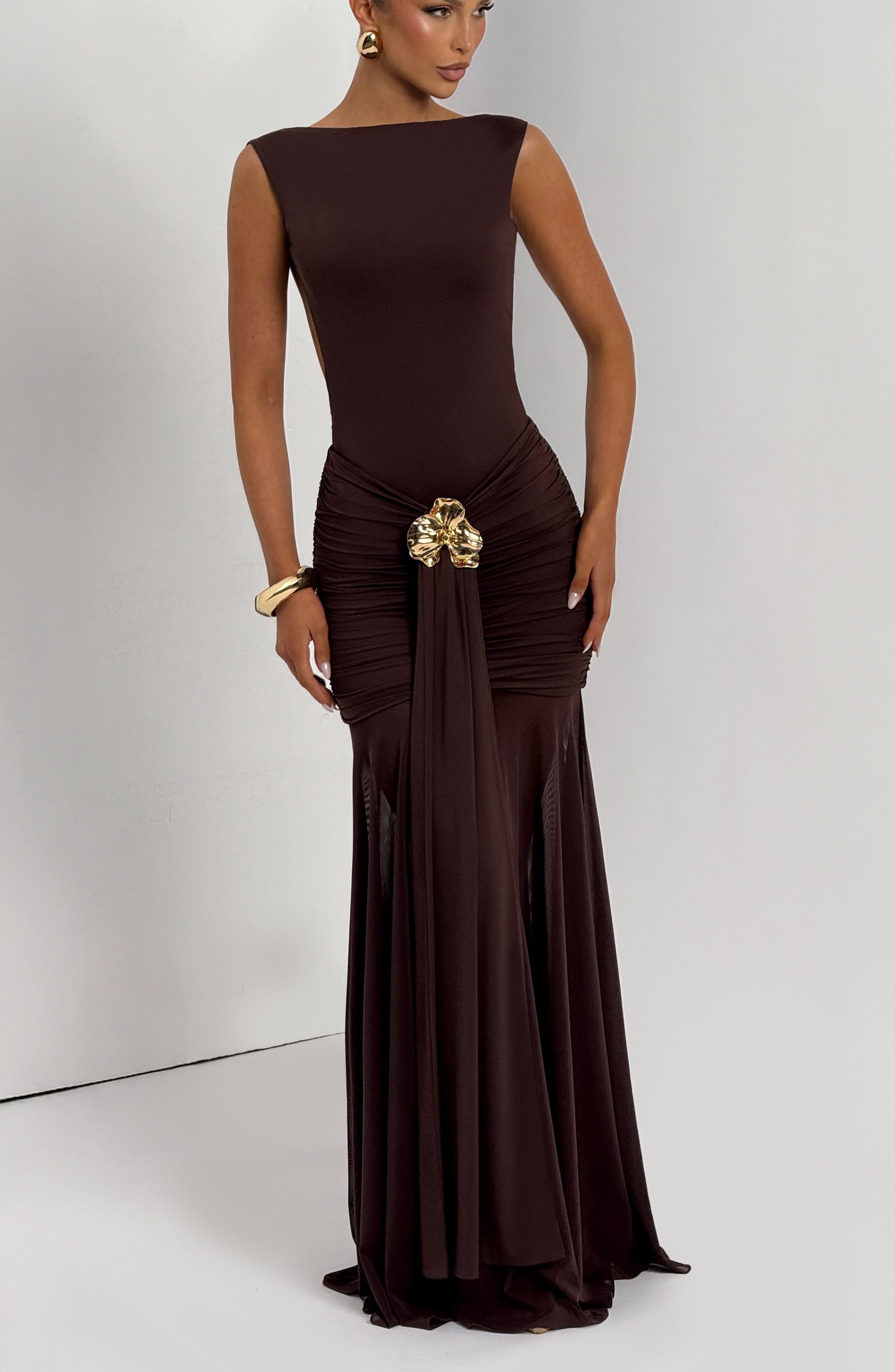 Tori Bodysuit & Fae Maxi Skirt Set - Plum Brown